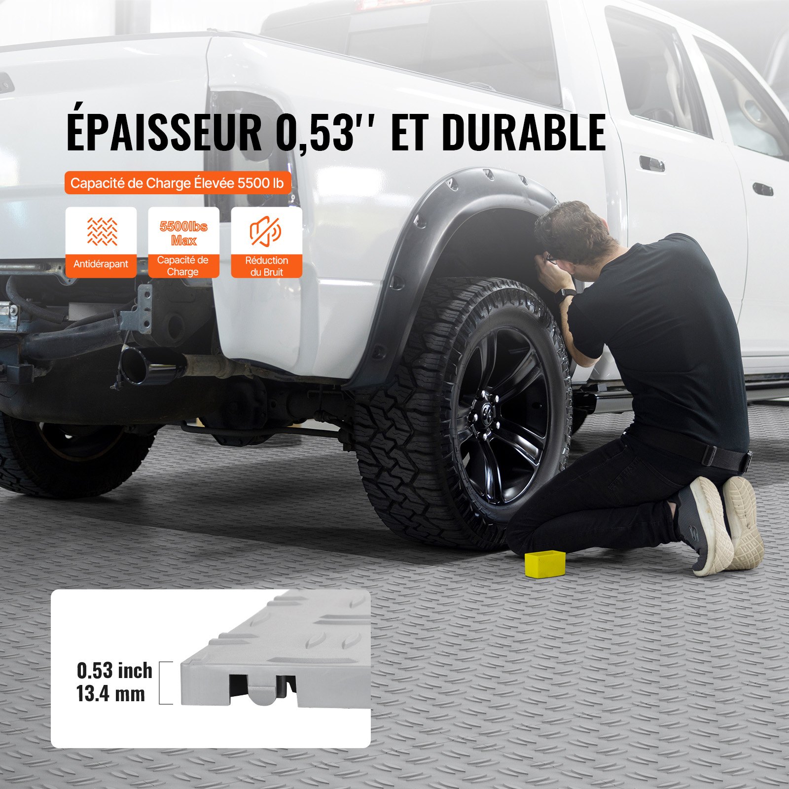 VEVOR Garagevloerfittingen, 305 x 305 x 13,4 mm, 50-delige industriële vloer, antislip dubbelzijdige gestructureerde garagevloer, voor garages, kelders, reparatiewerkplaatsen, zilver