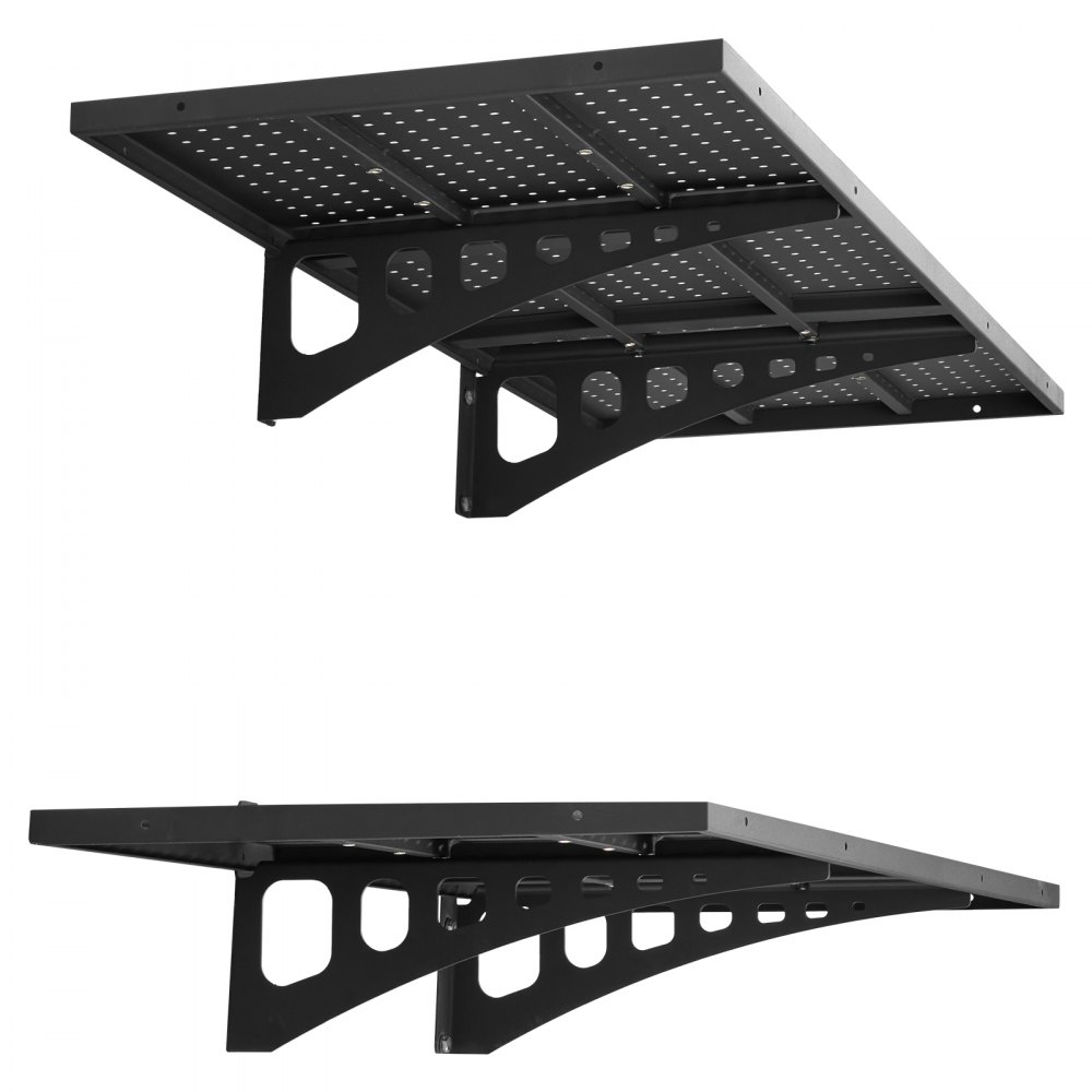 VEVOR 2-Tier Heavy Duty Wall Garage Shelving, 50 x 122 cm Steel Wall Mounted Shelving Unit, 500 x 1219 mm Per Shelf Floating Storage Metal Rack for Garage with 254 kg Total Weight Capacity, Black