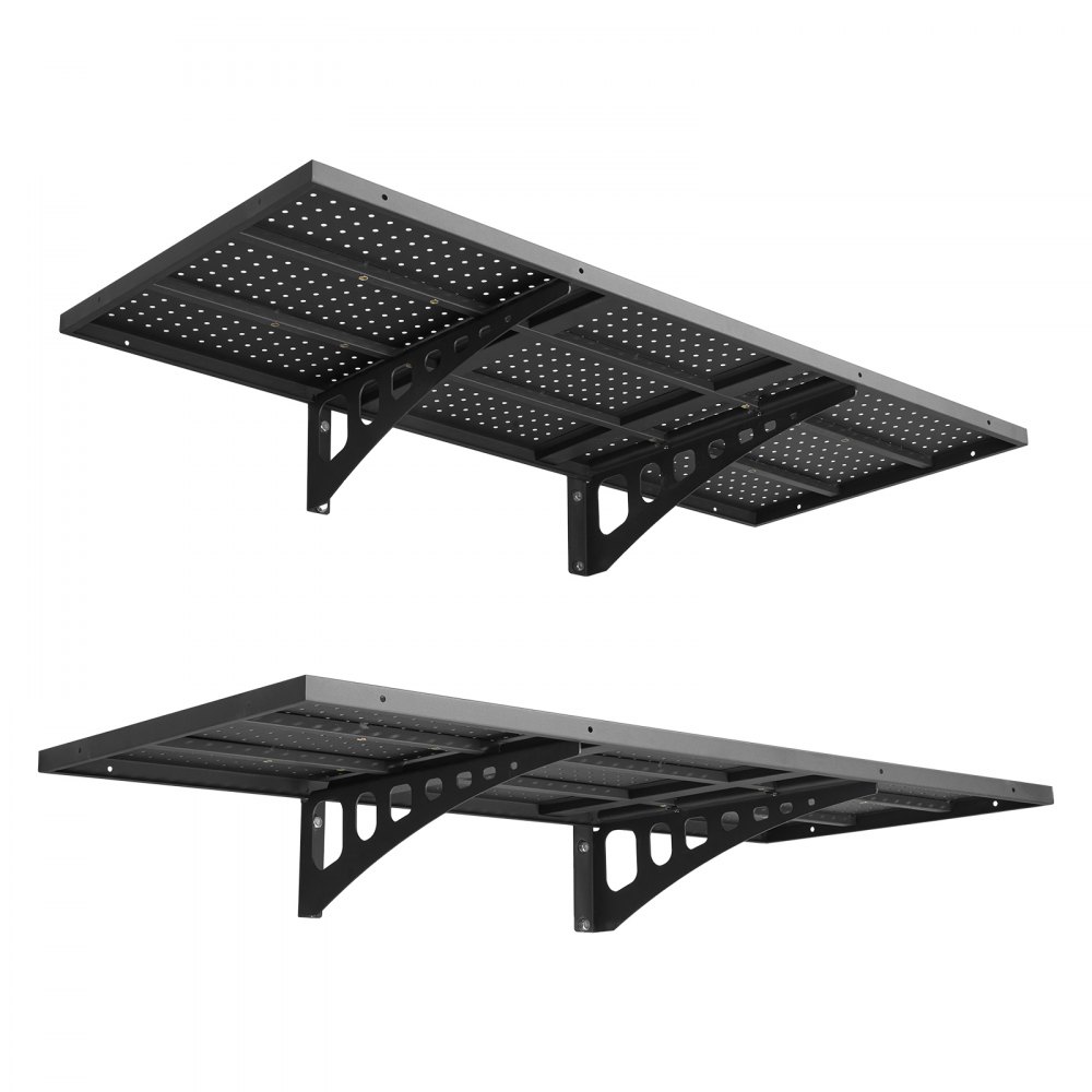 VEVOR 2-Tier Heavy Duty Wall Garage Shelving, 50 x 122 cm Steel Wall Mounted Shelving Unit, 500 x 1219 mm Per Shelf Floating Storage Metal Rack for Garage with 254 kg Total Weight Capacity, Black