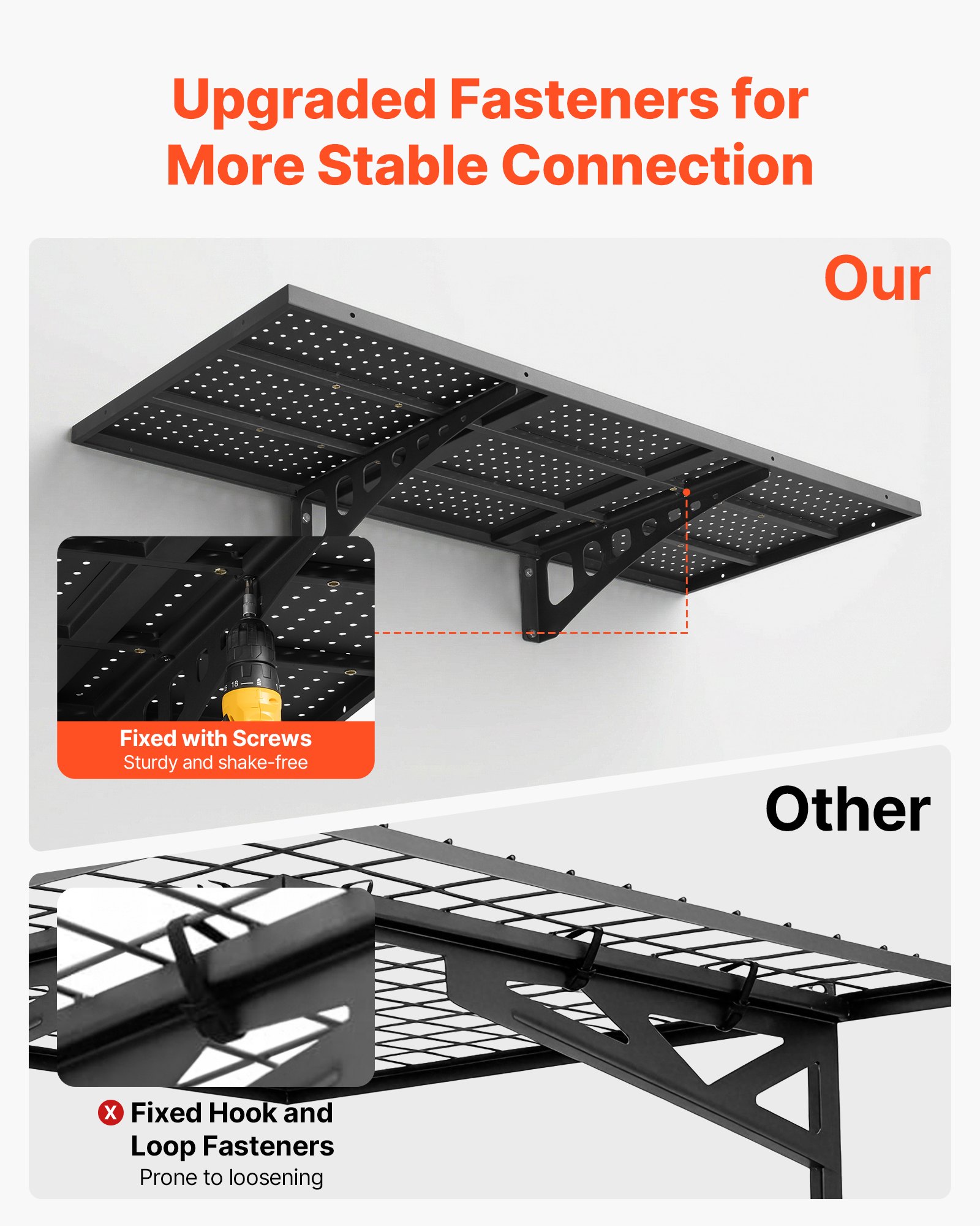 VEVOR 2-Tier Heavy Duty Wall Garage Shelving, 50 x 122 cm Steel Wall Mounted Shelving Unit, 500 x 1219 mm Per Shelf Floating Storage Metal Rack for Garage with 254 kg Total Weight Capacity, Black