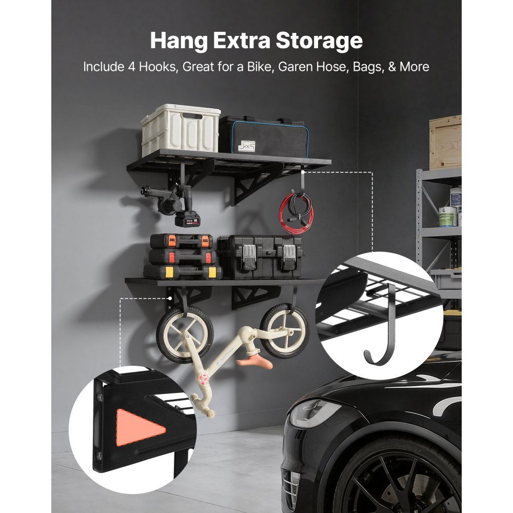 VEVOR 2-delige garageplankenset, 914x620x210 mm, gereedschapsopslag, 113 kg per laag, gereedschapshouders met haken, 914x620 mm plankoppervlak, opbergplanken, metalen plank, gereedschapsorganizer, wandplanken