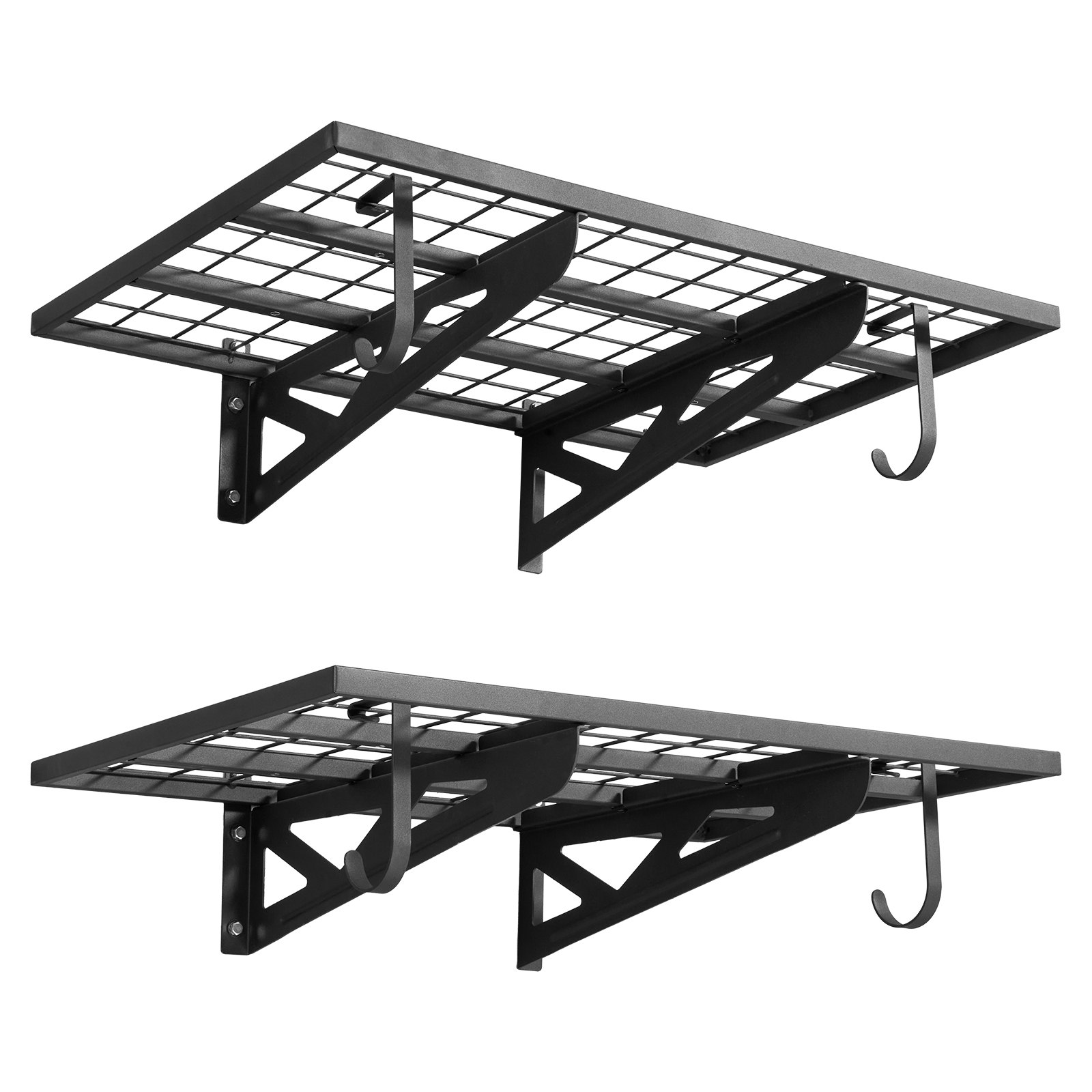 VEVOR 2-delige garageplankenset 914x620x210 mm gereedschapsopslag 113 kg per laag gereedschapshouder met haken 914x620 mm plankoppervlak opbergplanken metalen plank gereedschapsorganizer wandplanken