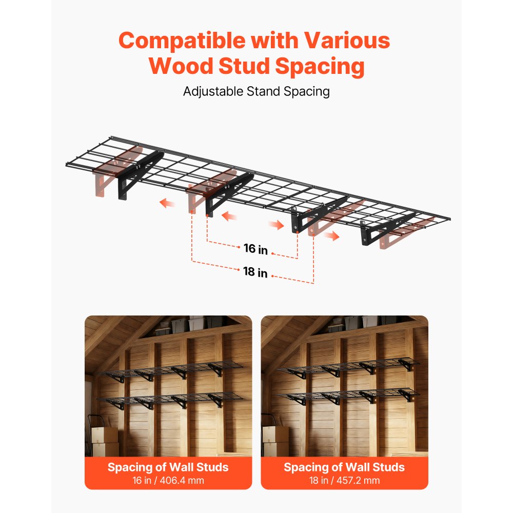 VEVOR 2-delige garageplankenset, 1830x315x122 mm, gereedschapsopslag, 136 kg per laag, wandmontage gereedschapshouder, 1830x315 mm plankruimte, opbergplanken, metalen plank, gereedschapsorganizer, wandplanken