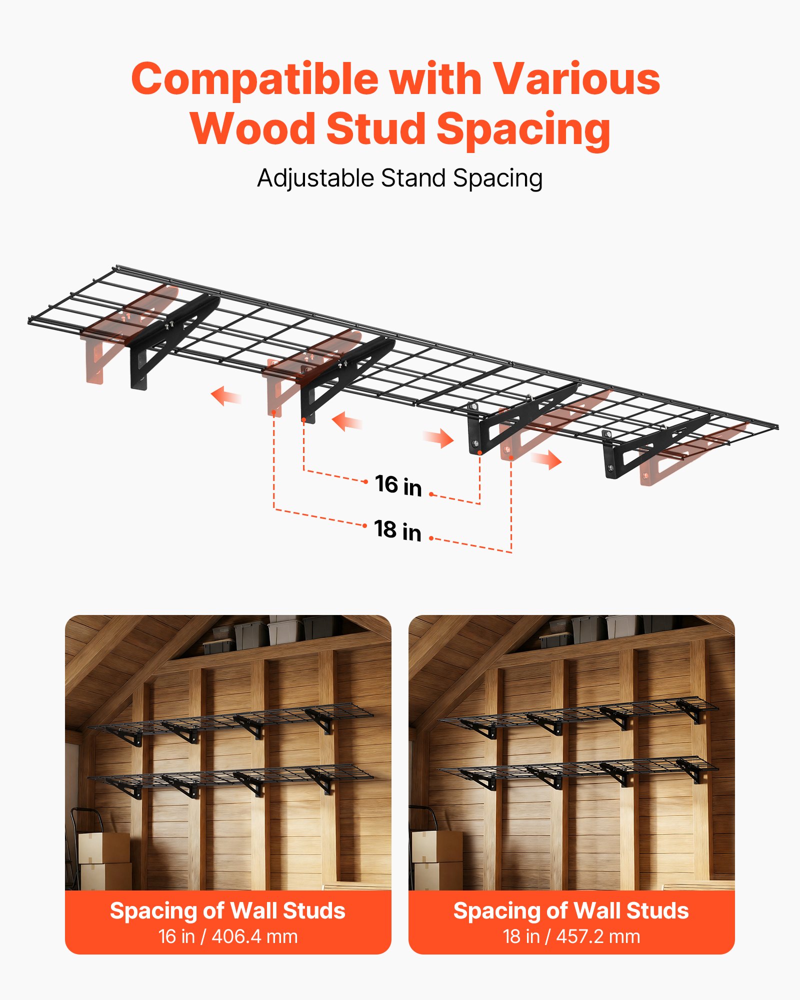 VEVOR 2-delige garageplankenset, 1830x315x122 mm, gereedschapsopslag, 136 kg per laag, wandmontage gereedschapshouder, 1830x315 mm plankoppervlak, opbergplanken, metalen plank, gereedschapsorganizer, wandplanken