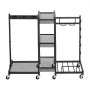 VEVOR Tuingereedschapsrek 1020x300x865mm Gereedschapshouder met wielen Zwart, Opbergrek voor garage, schuur of tuin, Stalen constructie, 3-in-1 met 3 opbergvakken, Stofzuigerhouder & Klemsysteem
