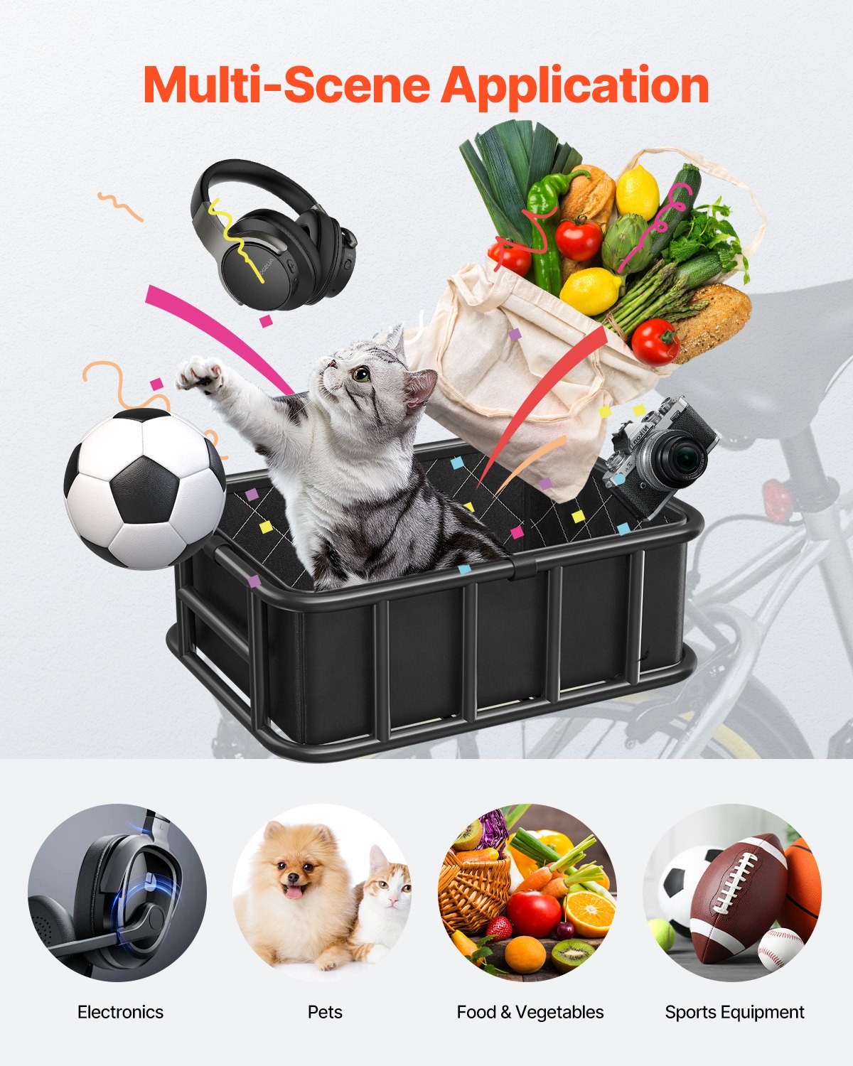 VEVOR Achterfietsmand 435x330x155 mm, Achterwielmand met bagagenet en hoes, Bagagedrager voor het vervoeren van honden, huisdieren, fruit en boodschappen, Inclusief montagegereedschap