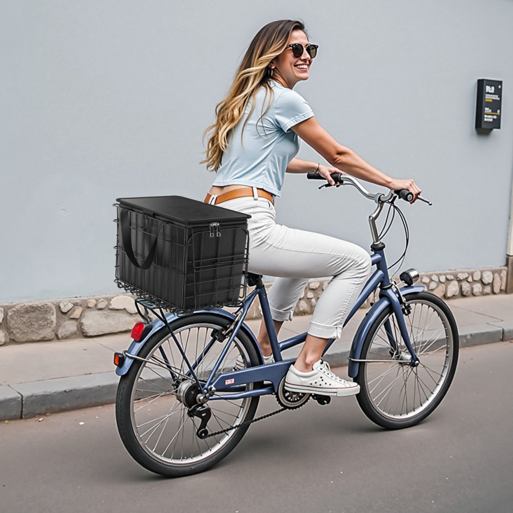 VEVOR Achterfietsmand 340x210x225mm, Opvouwbare achterwielmand met bagagenet, Uitneembare binnenzak en hoes, Bagagedragermand voor het vervoeren van honden, huisdieren, fruit en voedsel