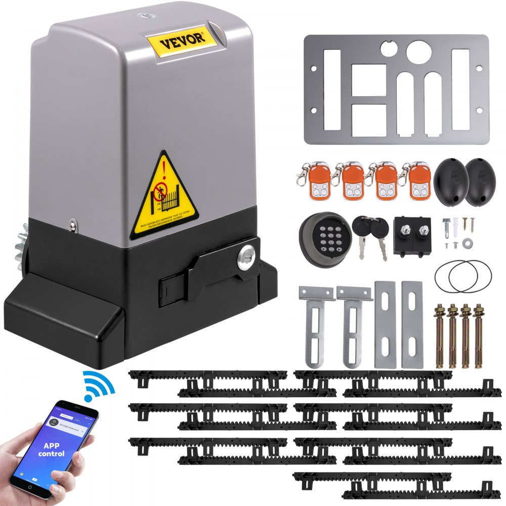 VEVOR Schuifpoortopener, 1800 kg, 7 m, Schuifpoortaandrijving met 4 afstandsbedieningen en APP-bediening, Elektrische rolpoortmotor voor opritten, Complete hardwarebeveiligingssysteemset voor poortopeners