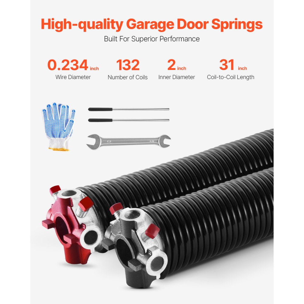 VEVOR Garagedeur Torsieveren (Φ 5,94 x Φ 50,8 x 787 mm) 16.000 cycli, zwart gecoat voor vervanging, garagedeurveren met antislip wikkelstangen, handschoenen en installatiesleutel