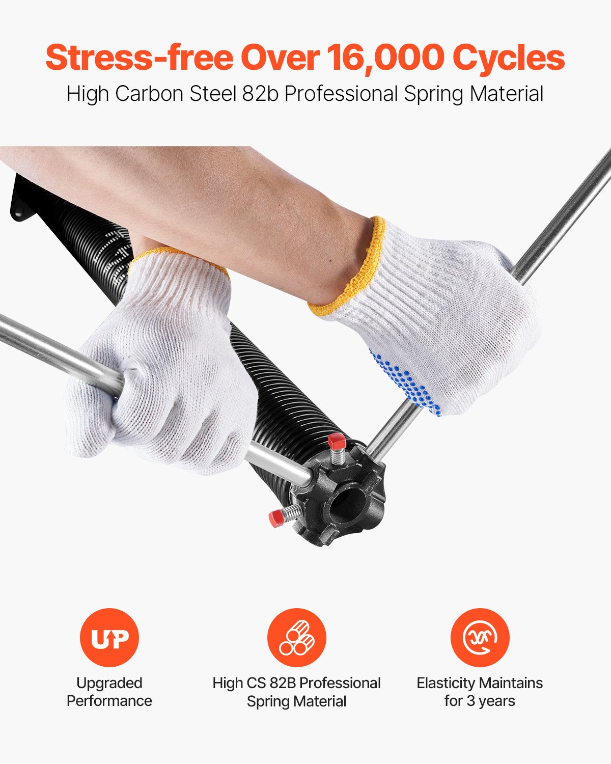 VEVOR Garage Door Torsion Springs, Pair of 0.25 x 2 x 32 in, 16000 Cycles, Electrophoresis Black Coated for Replacement, Garage Door Springs with Non-Slip Winding Bars, Gloves and Mounting Wrench