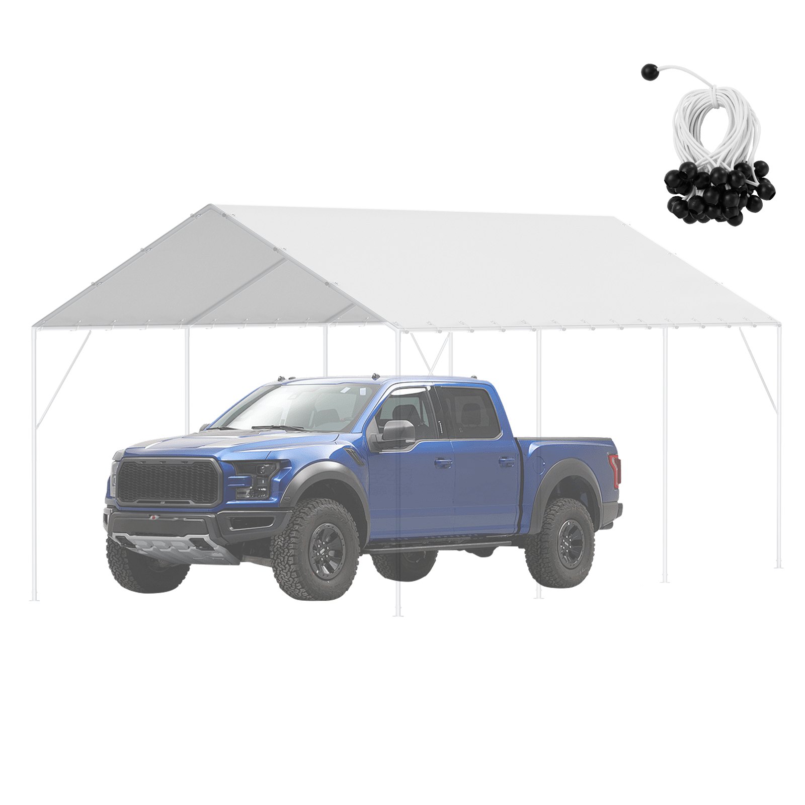 VEVOR 6 x 3 m Garage Daktent, Garage Daktentzeil, Waterdicht en UV-bestendig, Eenvoudige installatie met 40 rubberen ballen (alleen bovenklep, frame niet inbegrepen), Wit