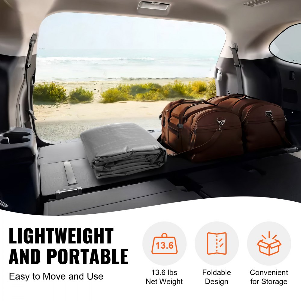 VEVOR Carport Garage Tent, 3 x 6 m, Garage Daktent, Waterdicht en UV-bestendig, Eenvoudige installatie met spanbanden, Grijs (Alleen dakbedekking, frame niet inbegrepen)