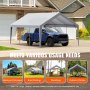 VEVOR carport canopy cover protecting blue truck in driveway, suitable for various uses like garages and parties.