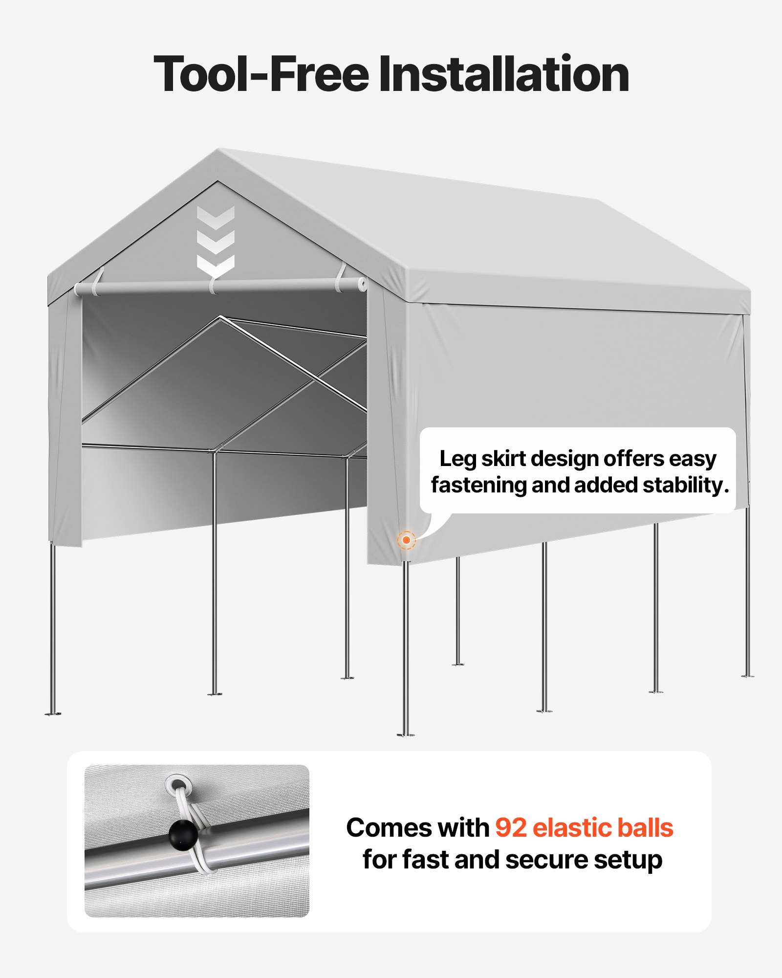 VEVOR Carport Vervangend Dak, 6,09 x 3,96 m, Draagbare Garagetent met Zijwanden, UV-bestendig, Zware Autohoes, Grijs, Frame Niet Inbegrepen