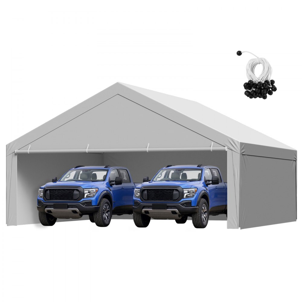 VEVOR Carport Vervangend Dak, 6x6 m, Draagbare Garagetent met Zijwanden, UV-bestendig, Zware Autohoes, Grijs, Frame Niet Inbegrepen