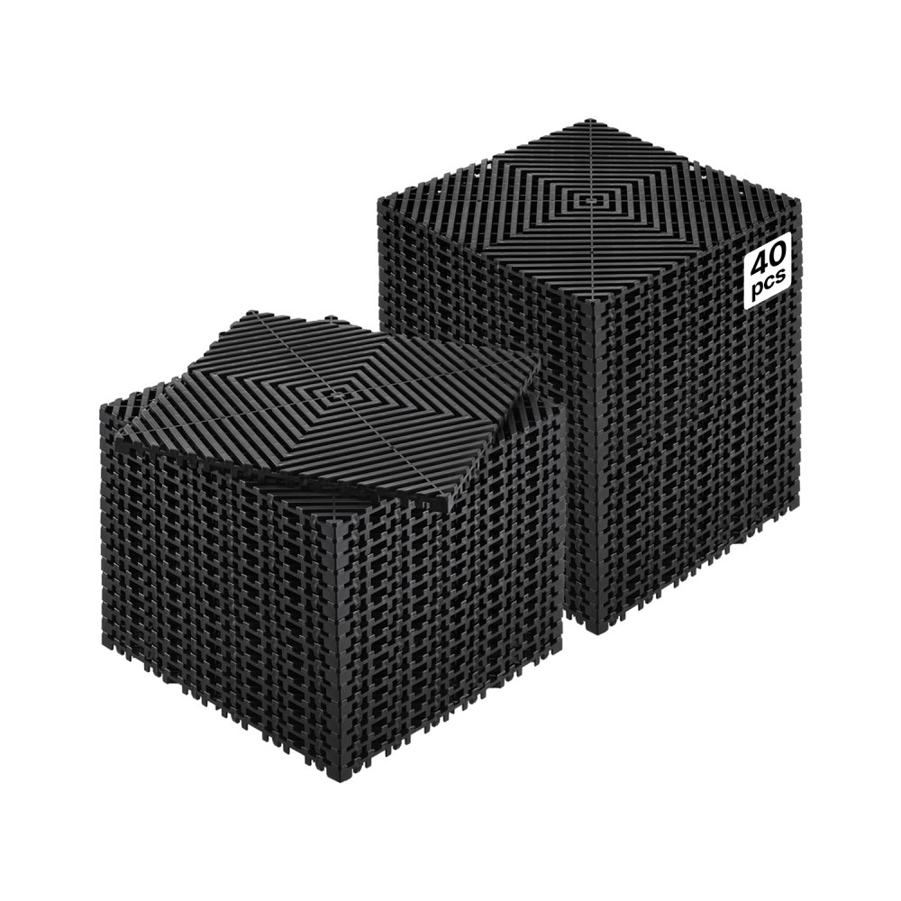 VEVOR Interlocking Drainage Mat, 12” x 12” Modular Interlocking Cushion, 40 Pcs Splicing Drainage Mats, Non-Slip Black PP Drainage Floor Tile and Shower Mat, for Garage, Garden, Kitchen & Outdoor