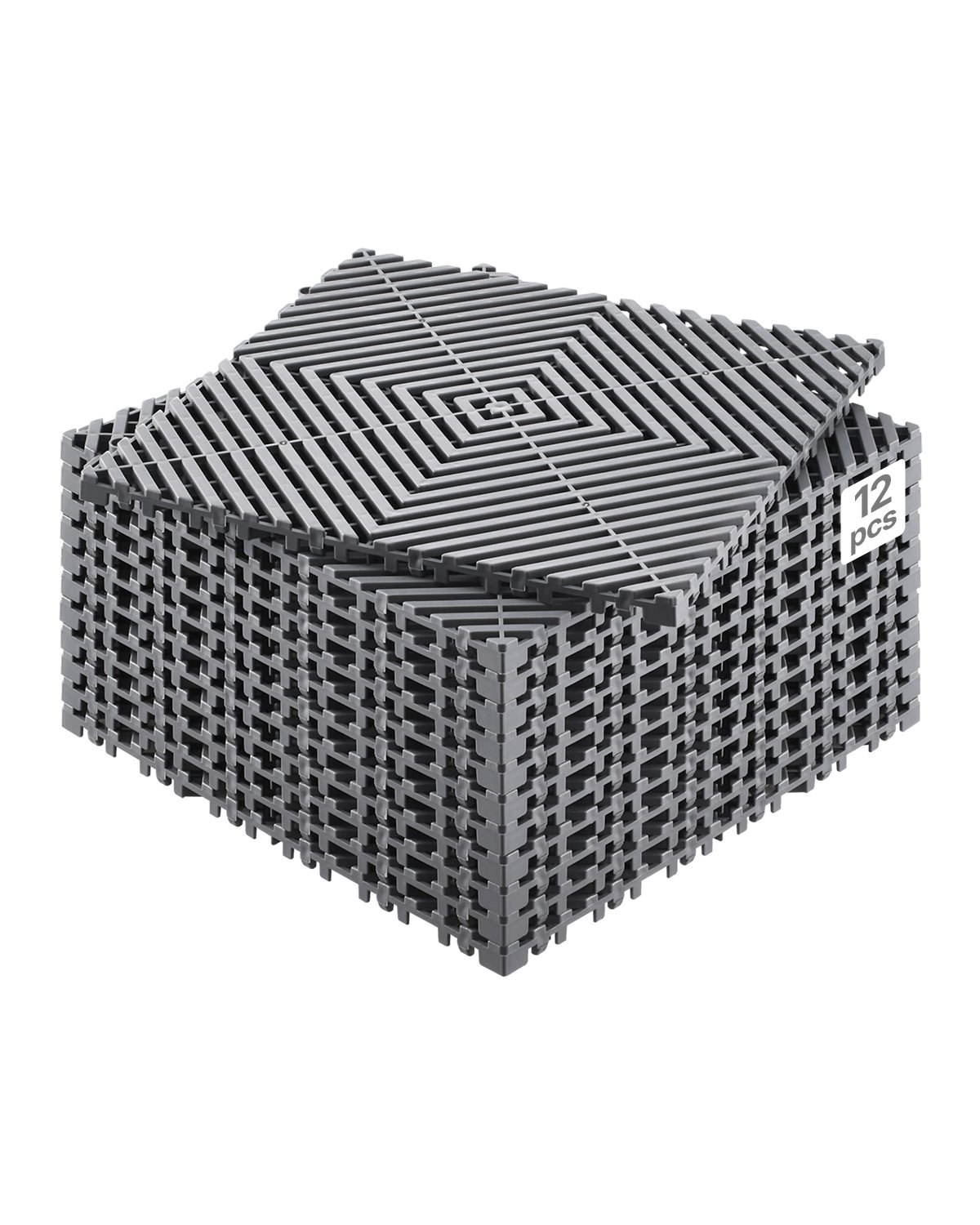 VEVOR Interlocking Drainage Mat 31 x 31 cm Modulaire Interlocking Matten, 12 stuks Interlocking Drainage Matten, Antislip Grijze Vloertegels & Douchemat, voor Garage Tuin