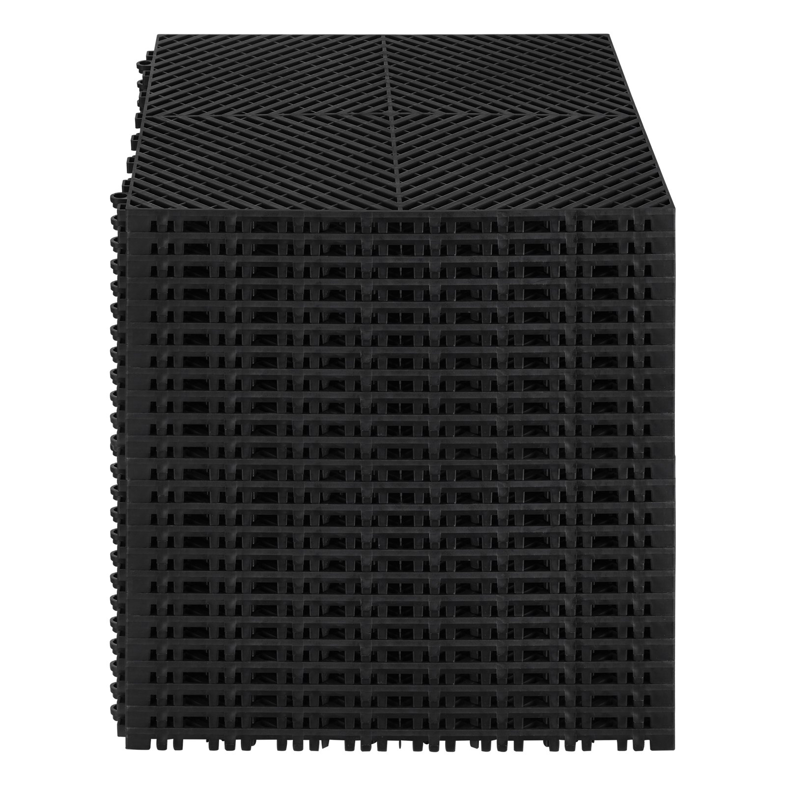 VEVOR Interlocking Drainage Mat, 15.7” x 15.7” Modular Interlocking Cushion, 24 Pcs Splicing Drainage Mats, Non-Slip Black PP Drainage Floor Tile and Shower Mat, for Garage, Garden, Kitchen & Outdoor