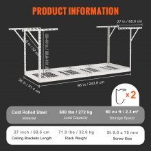 VEVOR Ceiling Rack, 36" x 96" x 40", Heavy Duty Adjustable Cold Rolled Steel Storage Shelves for Garage Storage and Organization, 600 lbs Load Capacity, 22-40", White