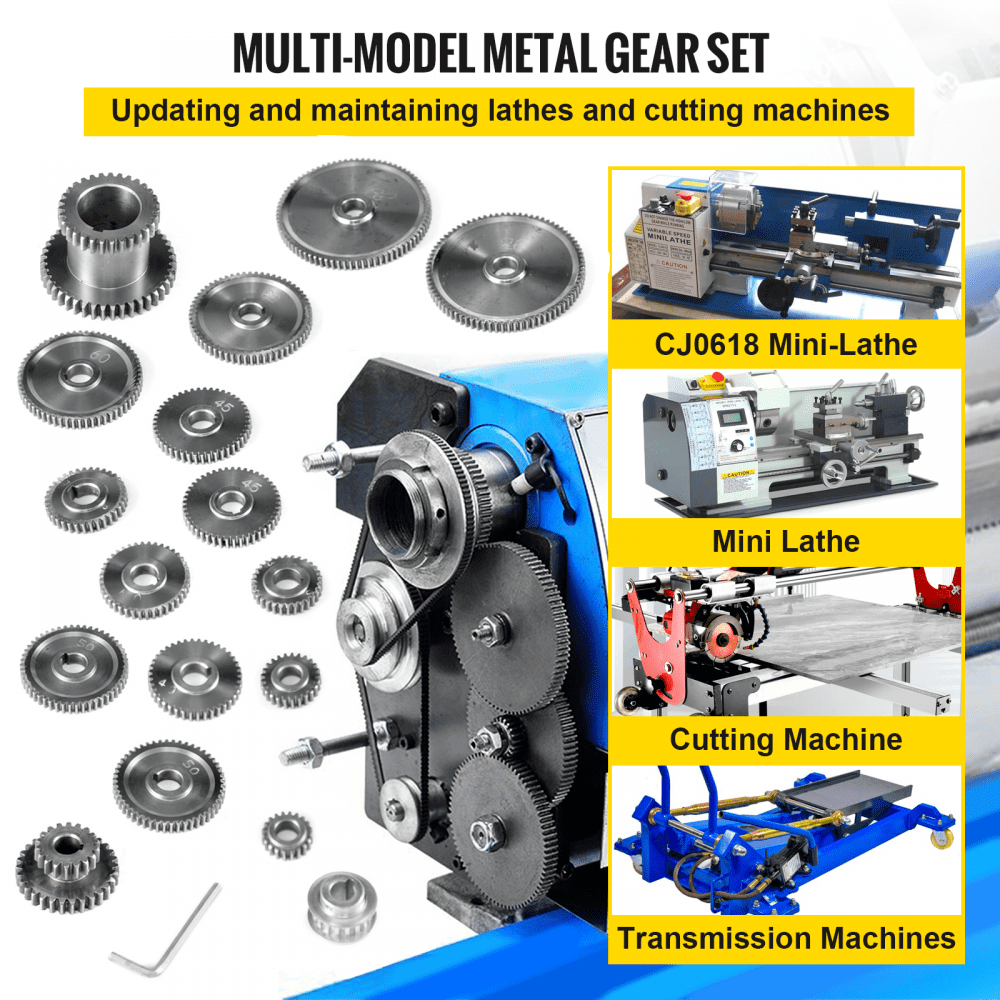 VEVOR Milling Machine Gear 17Pcs GEAR KITS  Mini Lathe Gears  CJ0618 gears Micro Lathe Gears Set Precision Polished Steel Metal for Minilathe Cutting Machine