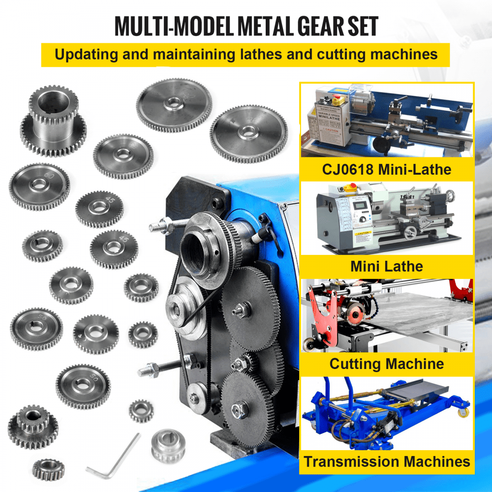 VEVOR Milling Machine Gear 18Pcs GEAR KITS  Mini Lathe Gears  CJ0618 gears Micro Lathe Gears Set Precision Polished Steel Metal for Mini Lathe Lathe Machine and Metal Cutting Machine