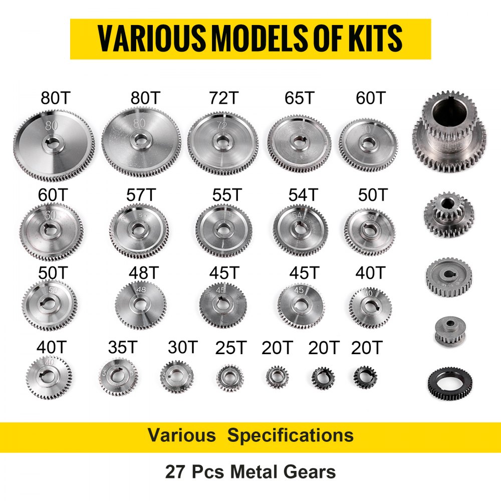 VEVOR Draaibank Metalen tandwielen Tandwiel Metalen tandwielset 27 Stks Draaibank Accessoires set voor Mini-draaibanken Draaibank Tandwielset Geschikt Zijn