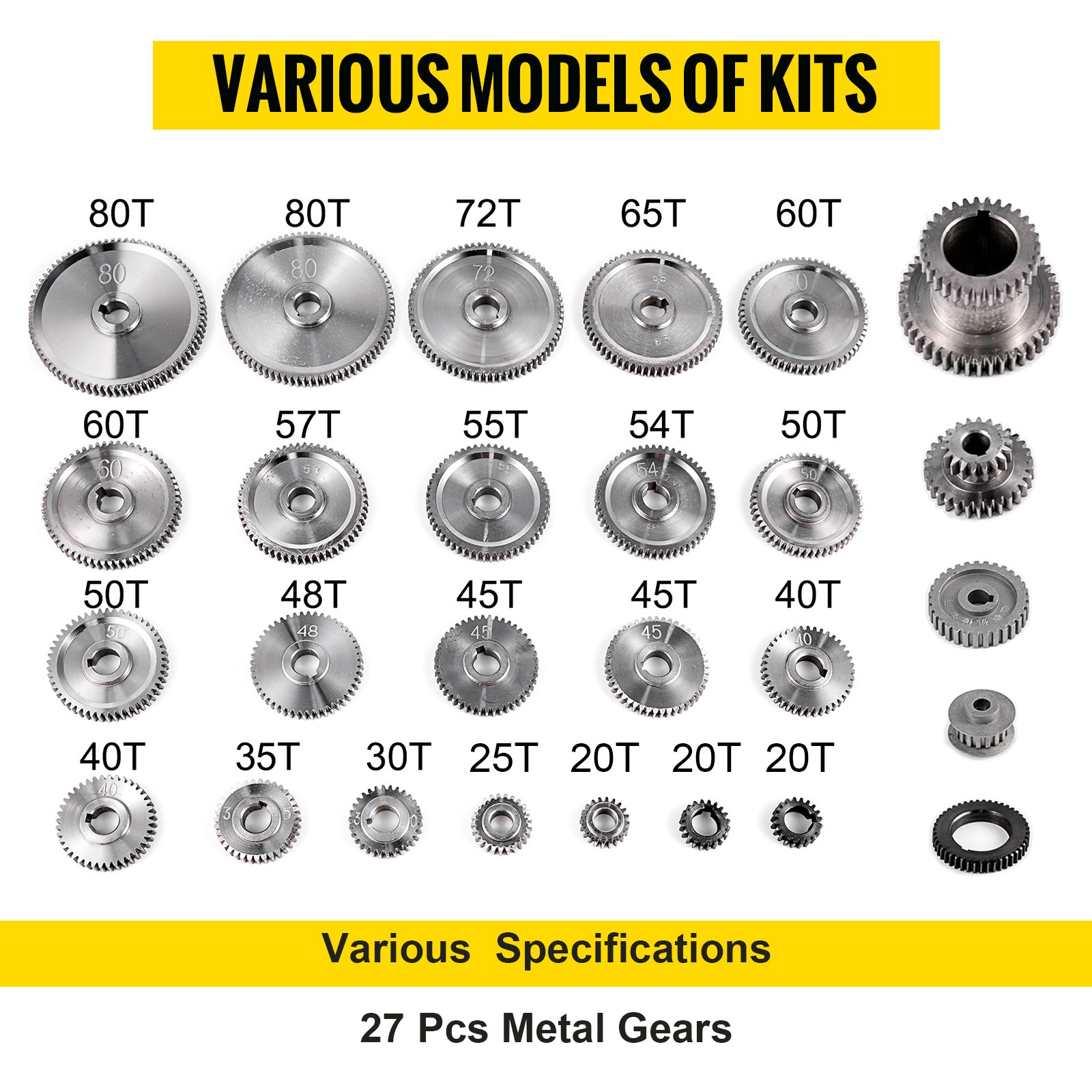 VEVOR Draaibank Metalen tandwielen Tandwiel Metalen tandwielset 27 Stks Draaibank Accessoires set voor Mini-draaibanken Draaibank Tandwielset Geschikt Zijn