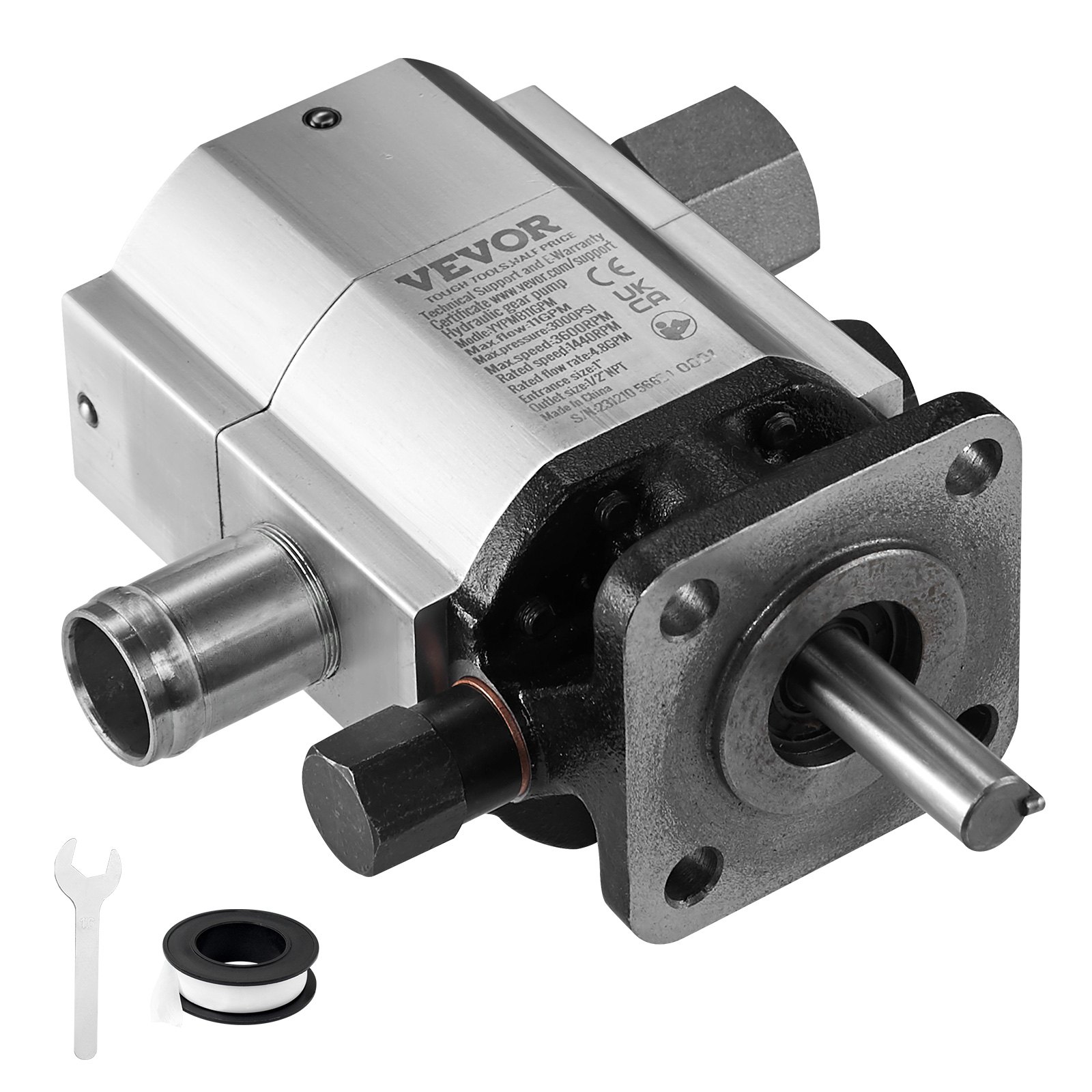 VEVOR hydraulische houtkloofpomp, 13 GPM, 2-traps 3000 PSI houtkloofpomp, 1" inlaat 1/2" NPT uitlaat 3600 RPM aluminium hydraulische tandwielpomp, voor houtkloofmachines met kleine motoren, sneeuwploegen