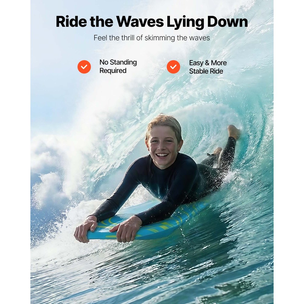 VEVOR Bodyboard 105,5x52 cm, waveboard gemaakt van IXPE HDPE met EPS-kern, surfboard inclusief polsbandje, UV-bescherming voor beginners en gevorderde surfers tot 82 kg, zwemboard voor strand, zee, zwembad en surfen