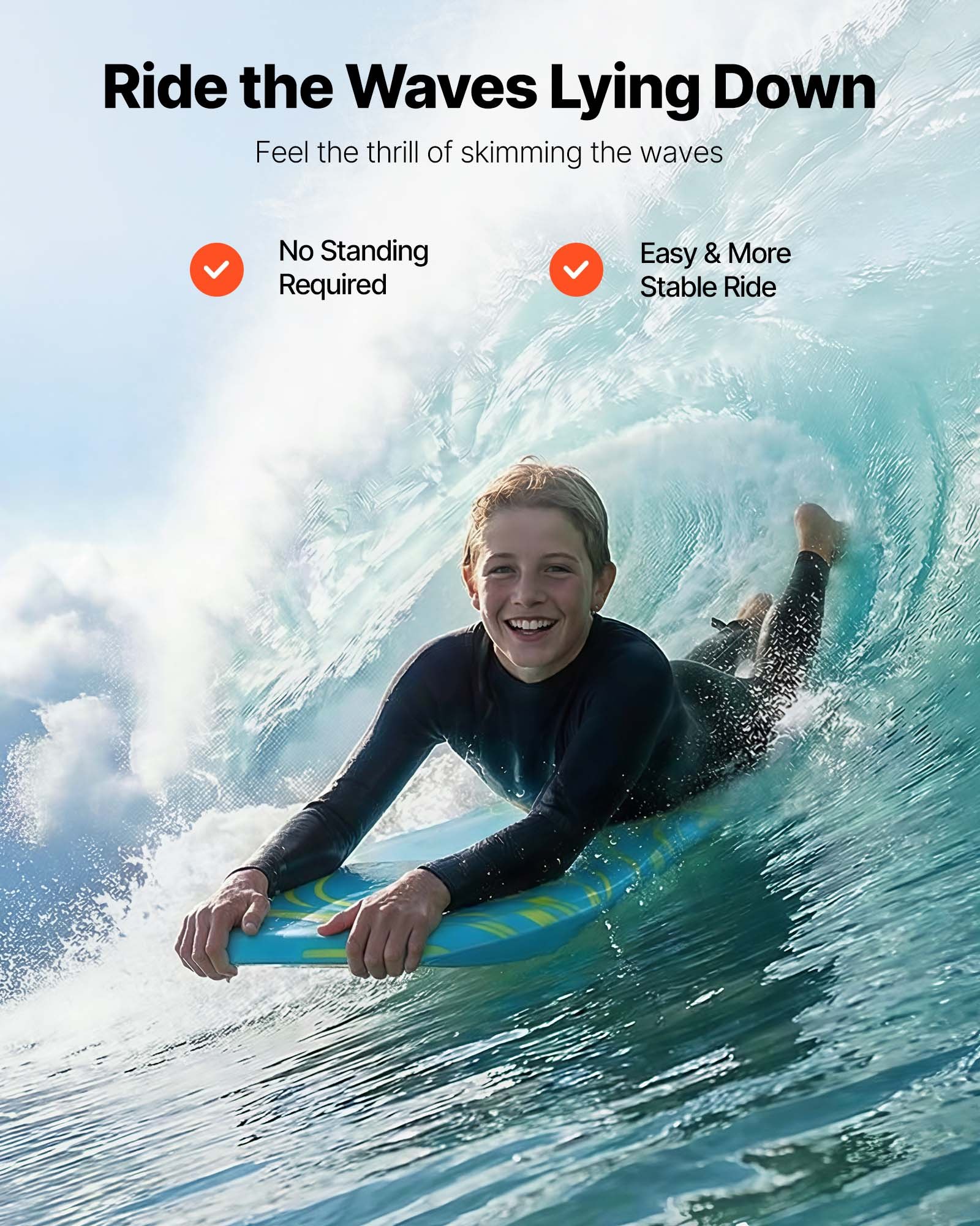 VEVOR Bodyboard 105,5x52 cm, waveboard gemaakt van IXPE HDPE met EPS-kern, surfboard inclusief polsbandje, UV-bescherming voor beginners en gevorderde surfers tot 82 kg, zwemboard voor strand, zee, zwembad en surfen