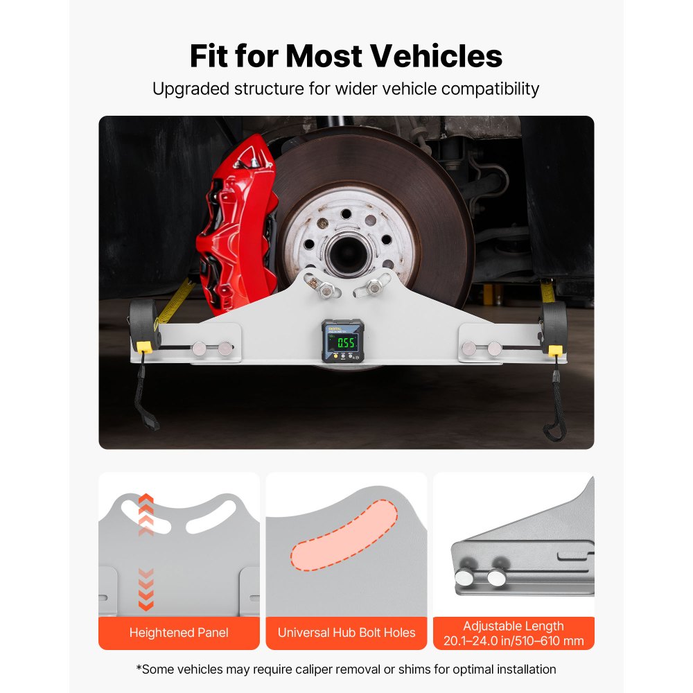 VEVOR Wieluitlijngereedschap, Asmeetgereedschap, 2 stuks Spoorhoekmeetplaten, Cambermeetplaten van koolstofstaal met digitale gradenboog, 2 meetlinten, Nauwkeurig gereedschap voor autowielen van personenauto's, vrachtwagens en SUV's