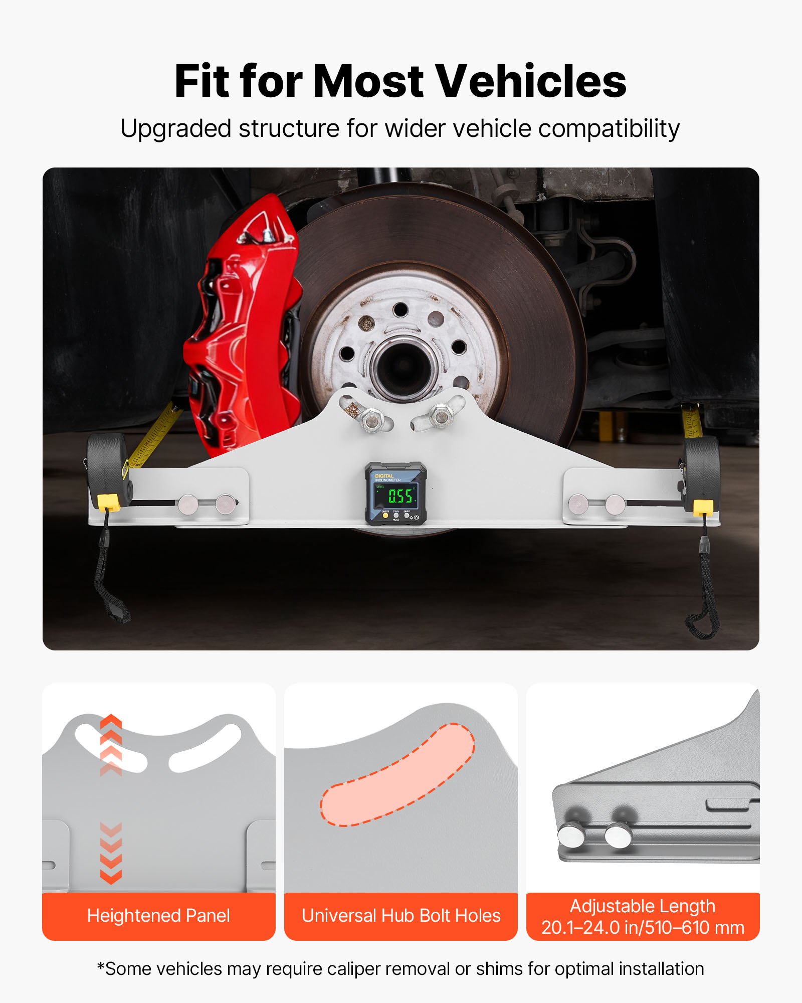 VEVOR wieluitlijningstool, asmeetinstrument, 2 stuks sporingsmeetplaten, cambermeetplaten van koolstofstaal met digitale gradenboog, 2 meetlinten, nauwkeurig gereedschap voor autowielen voor auto's, vrachtwagens en SUV's