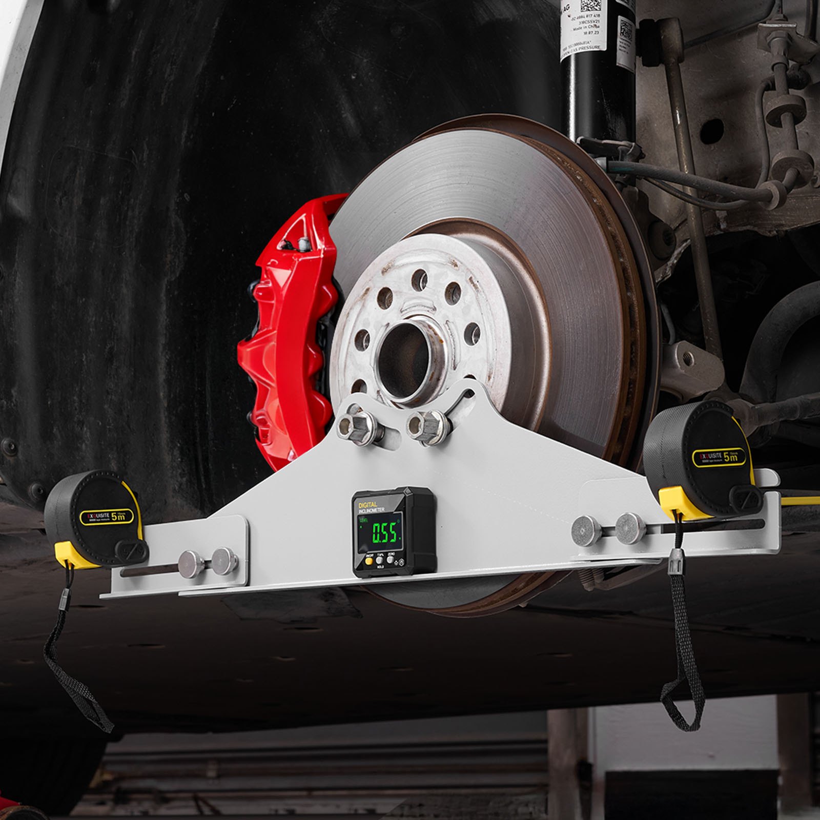 VEVOR wieluitlijningstool, asmeetinstrument, 2 stuks sporingsmeetplaten, cambermeetplaten van koolstofstaal met digitale gradenboog, 2 meetlinten, nauwkeurig gereedschap voor autowielen voor auto's, vrachtwagens en SUV's