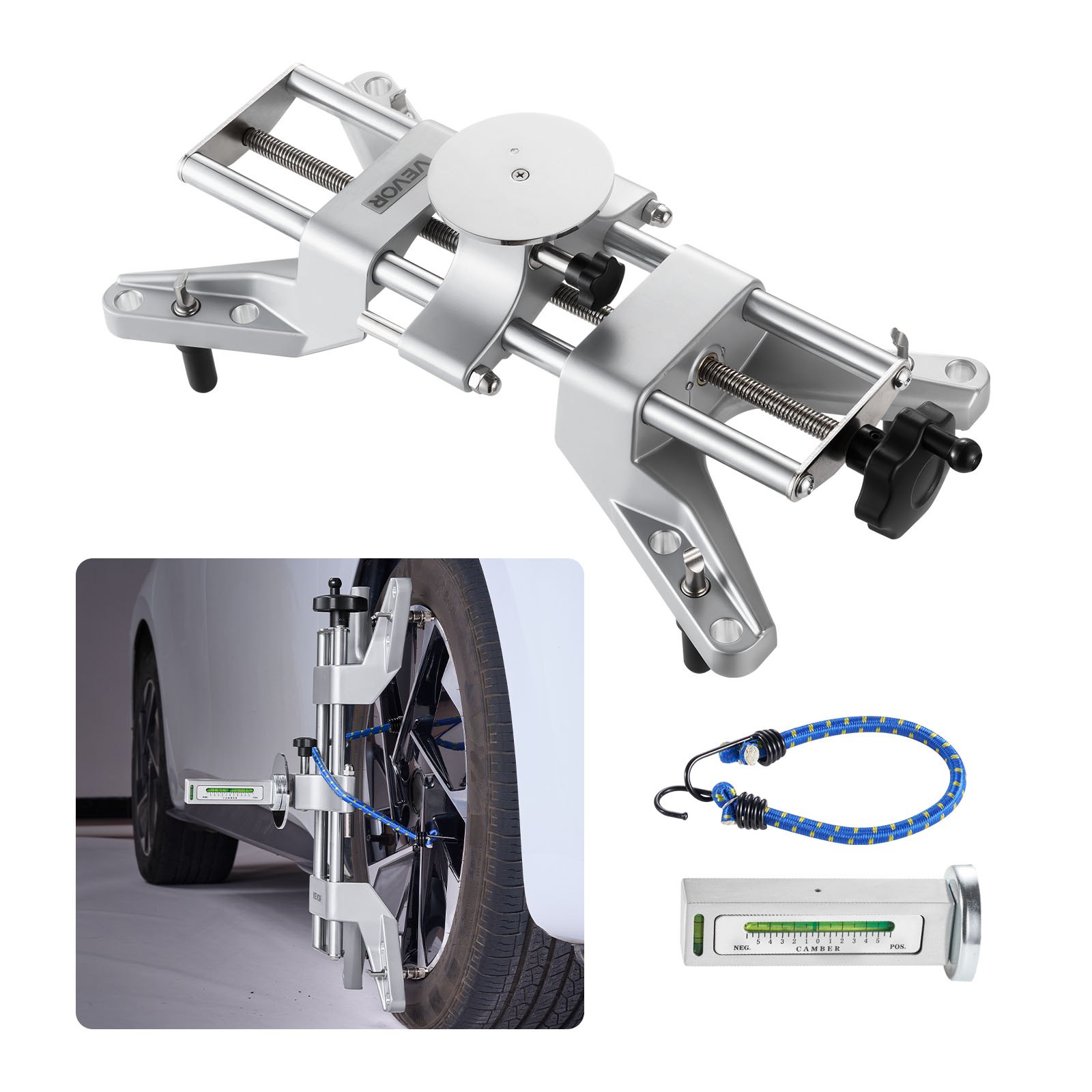 VEVOR Wielklem en Magnetische Adapter, 1 stuk. Aluminiumlegering Wieluitlijngereedschap voor nauwkeurige cambermeting, geschikt voor velgen van 11-25 inch, magnetisch bandenreparatiegereedschap voor auto's en vrachtwagens.