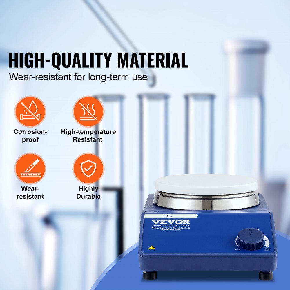 VEVOR Magnetische Roerder, 0-1500 RPM Roerplaat met Verstelbare Snelheidsknop, 20 L Plaatroerderset, Inclusief Roerstaaf