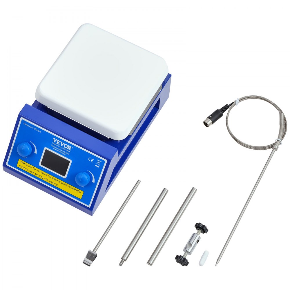 VEVOR Magnetische Roerder Verwarmde Plaat, Max. 300 °C, 0-2000 RPM Verwarmde Plaat, 5000 ml Verwarmde Plaat Roerder met LED-scherm, Inclusief Standaard en Roerstaafjes, 500 W Verwarmingsvermogen