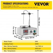 VEVOR 85-2 Magnetic Stirrer with Heating Plate 1000ml Hotplate Laboratory Magnetic Stirrer 300W Digital Display
