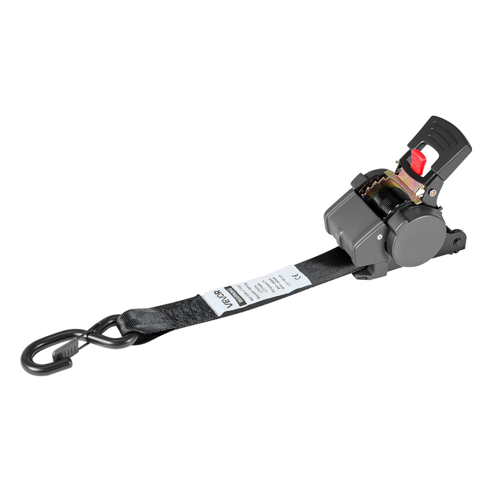 VEVOR Wielbevestigingsriem (44,45 x 1219,2 mm) met S-haken, treksterkte van 748 kg en draagvermogen van 250 kg, Motorfietsbevestigingssysteem Wielbevestigingsriem Bandenriem voor SUV's en aanhangers, Zwart