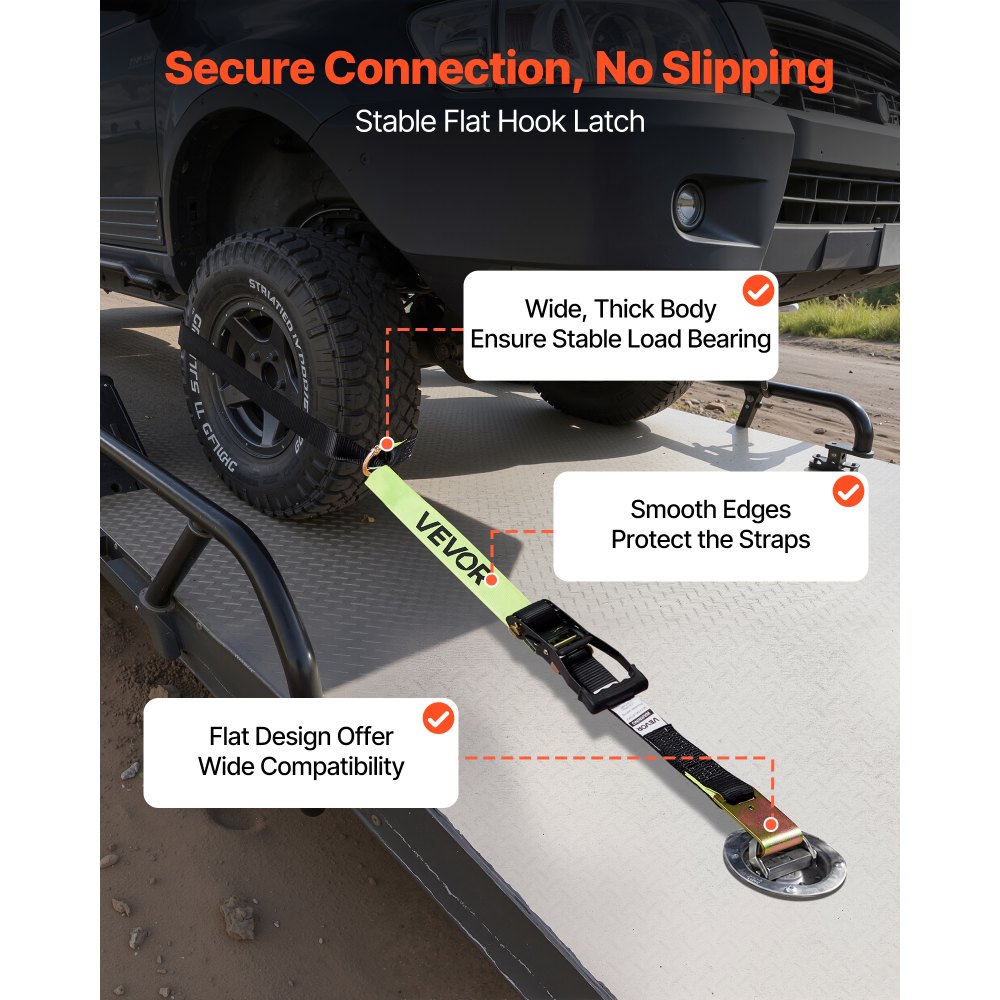 VEVOR Wheel Chock Tie-Down Kit, Tire-Style Trailer Tie Down Strap, Car Tie Down Kit with Flat Hook, Break Strength 10009 lbs & Working Load 3333 lbs Motorcycle Tie-Down System for ATVs, SUVs, Trailers