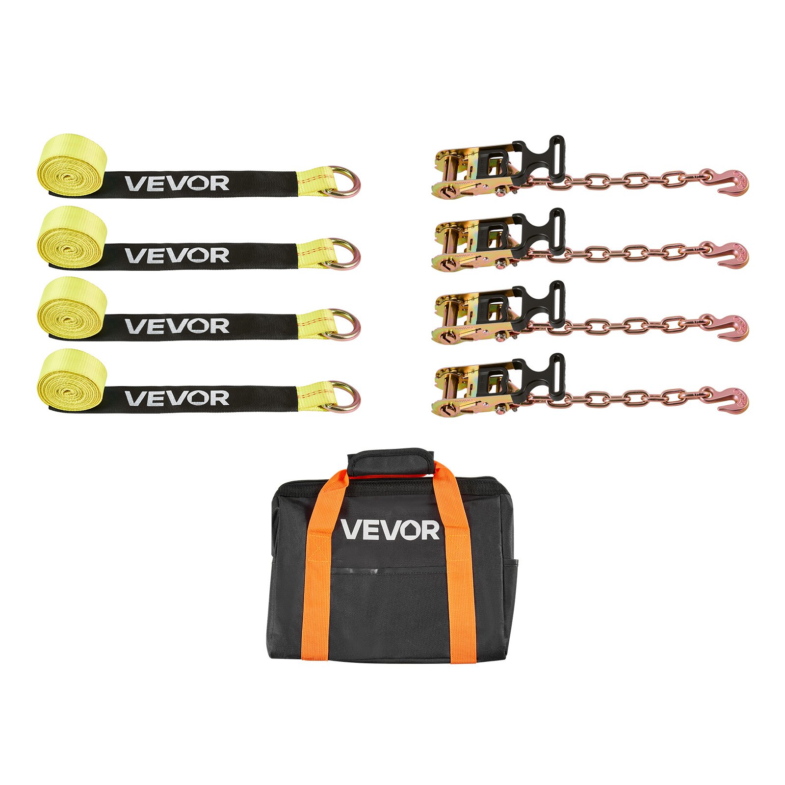 VEVOR Wheel Chock Tie-Down Kit, Tire-Style Tow Dolly Strap, Car Tie Down Kit with Heavy-Duty Hook, Break Strength 10009 lbs & Working Load 3333 lbs Motorcycle Tie-Down System for ATV, SUV, Snowmobiles