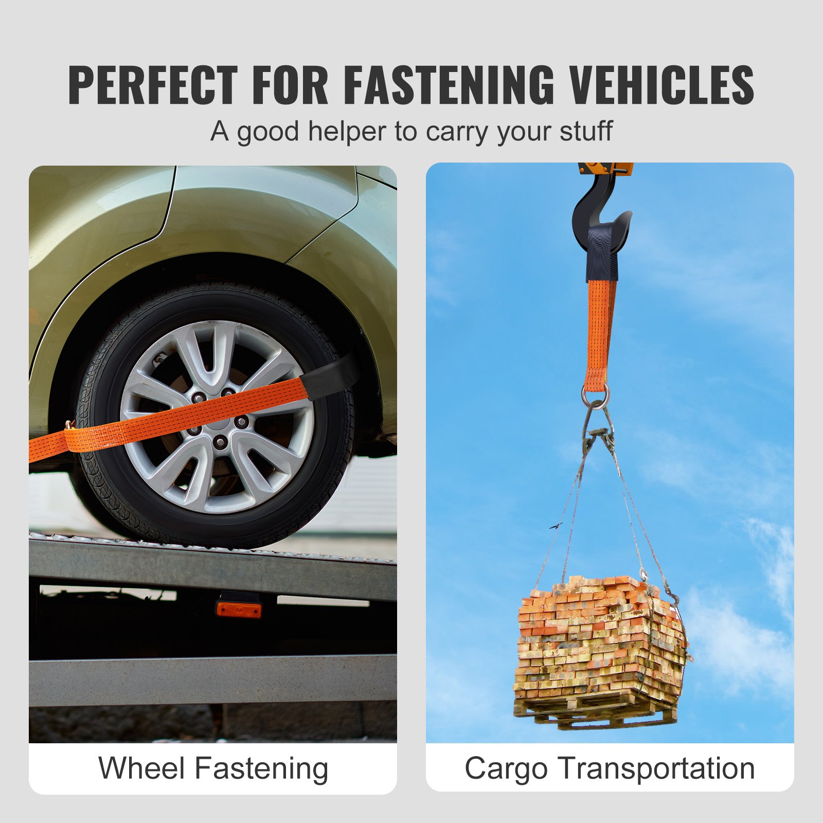 VEVOR Ratchet Tie Down Straps Kit, 2" x 120" Tire Straps, 5512 LBS Working Load, 11023 LBS Breaking Strength, Car Tie Down Straps with Snap Hooks for Passenger Car, Truck, Trailer, 4-Pack