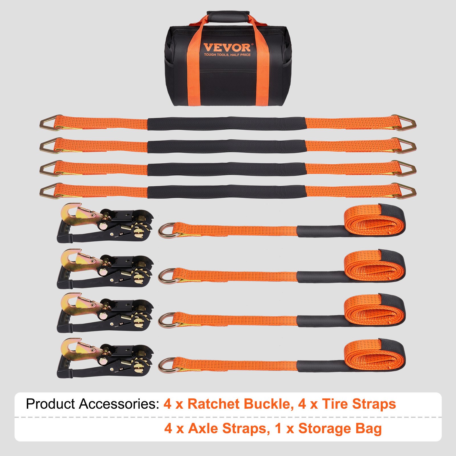 VEVOR Ratchet Tie Down Straps Kit, 2" x 120" Tire Straps, 5512 LBS Working Load, 11023 LBS Breaking Strength, Car Tie Down Straps with Snap Hooks for Passenger Car, Truck, Trailer, 4-Pack