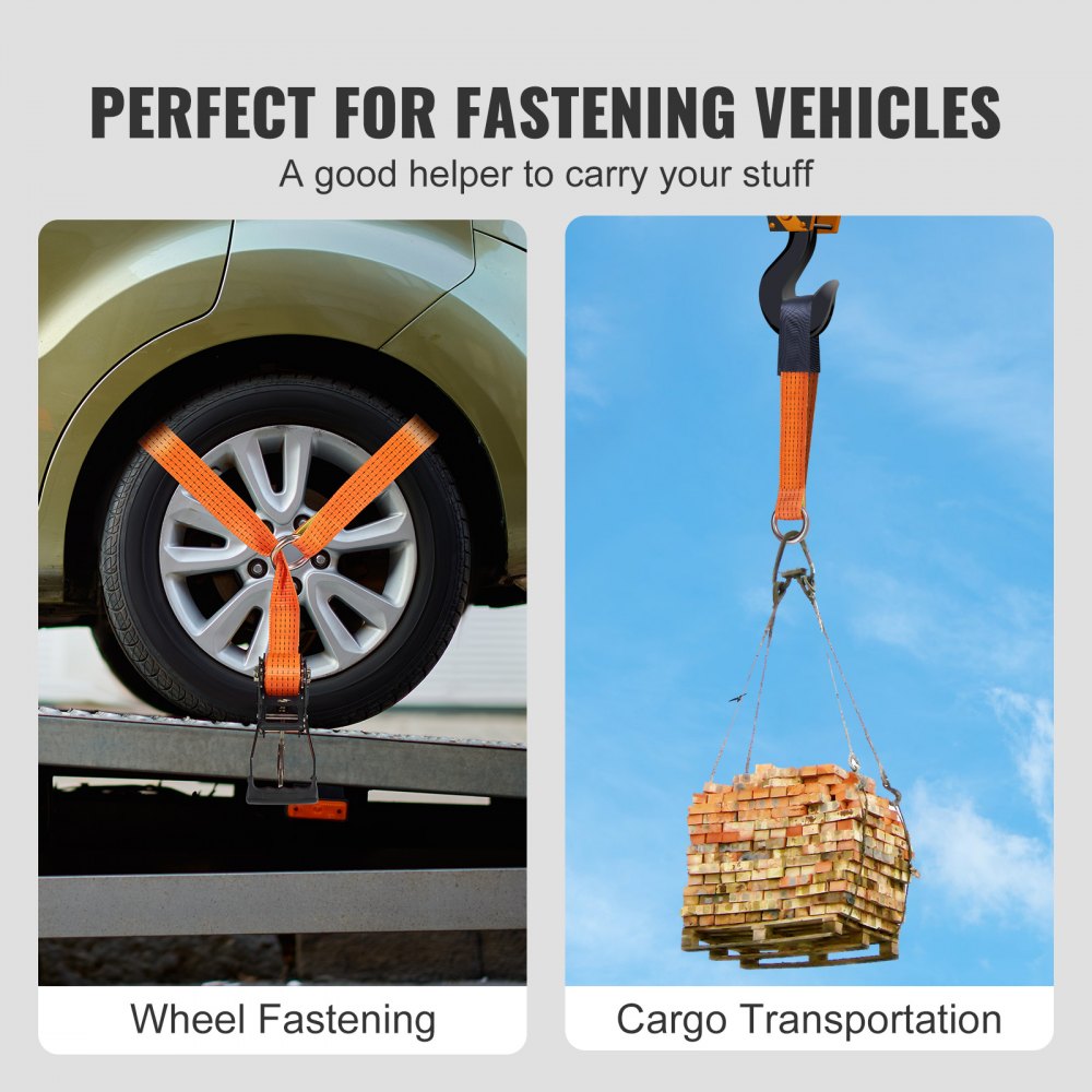 VEVOR Ratchet Tie Down Straps Kit, Lasso Style 2" x 120" Tire Straps, 5512 LBS Working Load, 11023 LBS Breaking Strength, Car Tie Down Straps with Snap Hooks for Passenger Car, Truck, Trailer, 4-Pack