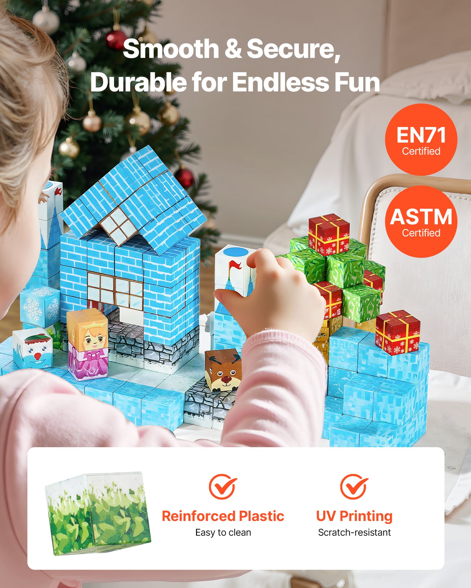 VEVOR Magnetische Bouwstenen, 150-delige Gletsjerkasteelset, Magnetische Blokken, STEM Montessori Sensorisch Speelgoed als Kerst- & Verjaardagscadeau, Constructiestapelspeelgoed, Vanaf 3 jaar