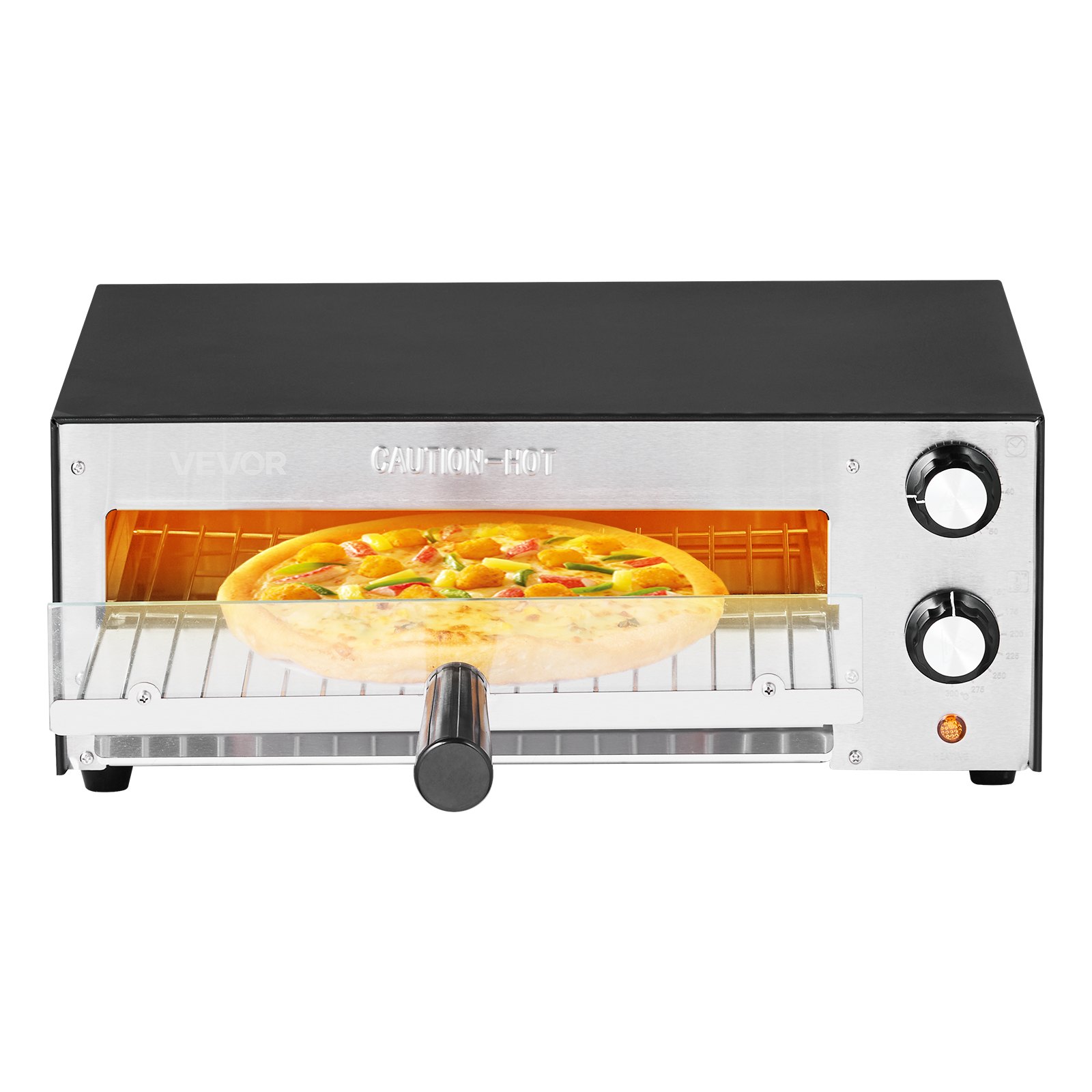VEVOR elektrische pizzaoven voor 305 mm pizza, 1450 W pizzaoven tot 300 °C, pizzamaker met tijd- en temperatuurregeling, pizzabakmachine, pizzamachine, multifunctionele grilloven, zwart