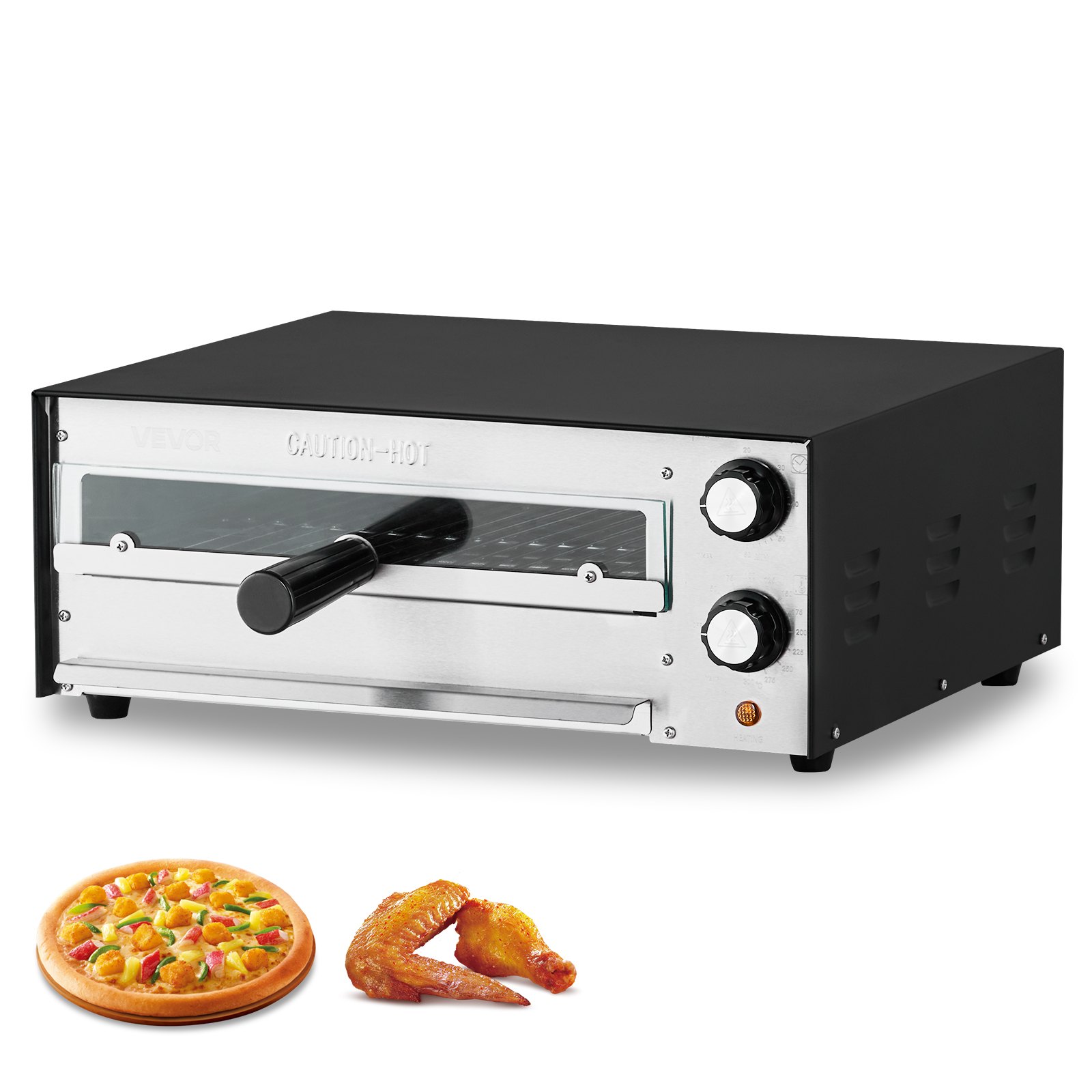 VEVOR elektrische pizzaoven voor 305 mm pizza, 1450 W pizzaoven tot 300 °C, pizzamaker met tijd- en temperatuurregeling, pizzabakmachine, pizzamachine, multifunctionele grilloven, zwart