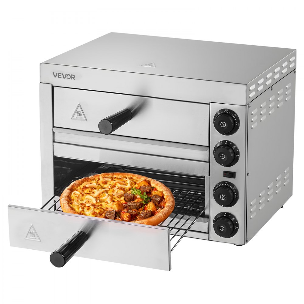 VEVOR 12-inch 1700W elektrische pizzaoven voor op het aanrecht met temperatuurregeling en timer van 0-60 minuten, gelijkmatige baktechnologie en eenvoudig te reinigen kruimellade, ideaal voor commerciële en thuiskeukens