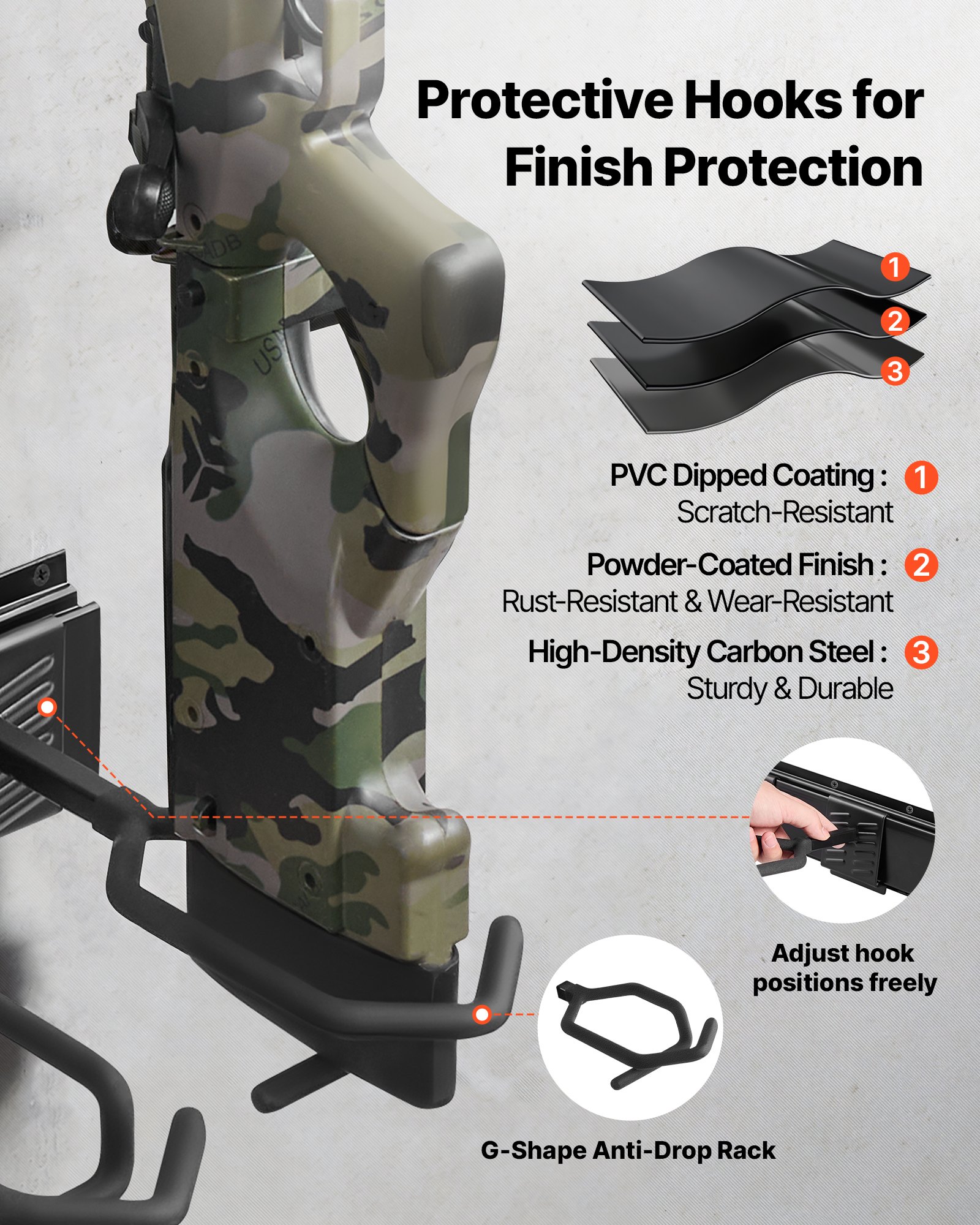 VEVOR Indoor Gun Rack, Heavy Duty Steel, Wall Mount Rifle and Shotgun Rack, 8 Slots for Long Guns, Gun Display Rifle Storage Holder with Screws, for Home Garage Office Retail Shop Hunting Cabin Wall