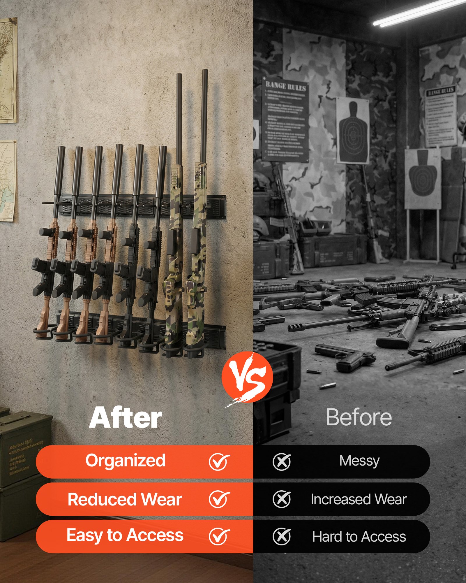 VEVOR Indoor Gun Rack, Heavy Duty Steel, Wall Mount Rifle and Shotgun Rack, 8 Slots for Long Guns, Gun Display Rifle Storage Holder with Screws, for Home Garage Office Retail Shop Hunting Cabin Wall