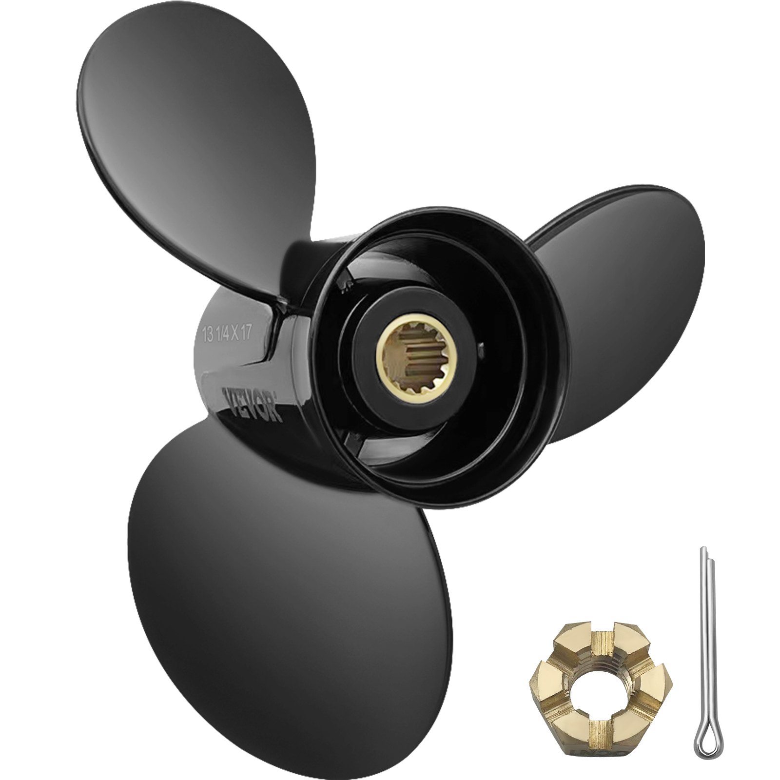 VEVOR Outboard Propeller, Replace for OEM 765183, 3 Blades 13 1/4\" x 17\" Pitch Aluminium Boat Propeller, Compatible with 40-140HP 2-Stroke Evinrude Outboard, with 13 Tooth Splines, RH